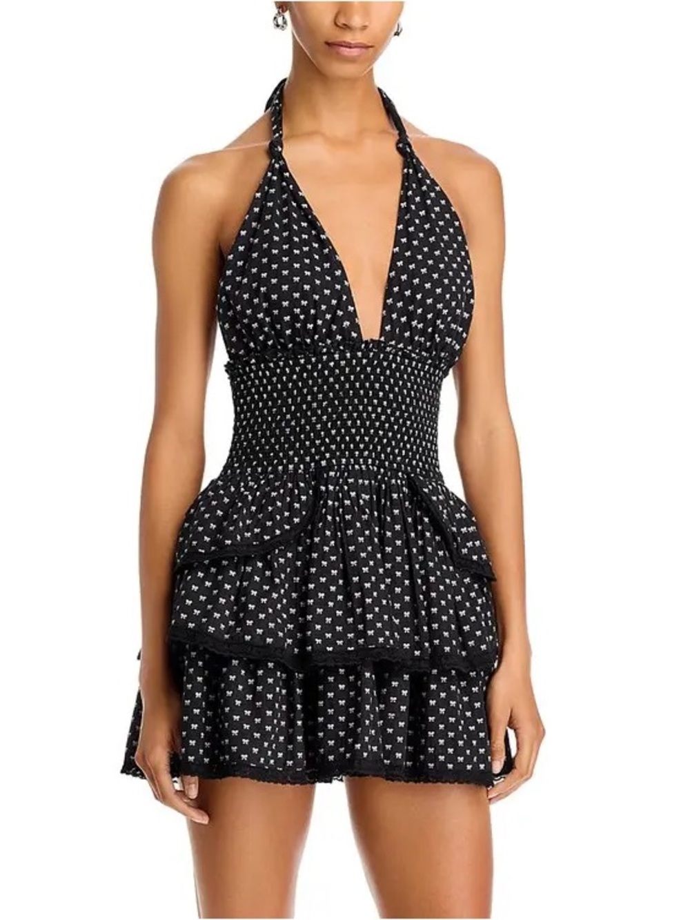 LoveShackFancy Black Polka Dot Halter Mini Dress - Picture 2 of 2